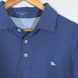 B Draddy Sport Golf Polo Shirt L Logo Navy Blue White Pin Dot